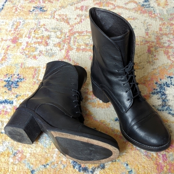 Latitude Femme Classic Genuine Leather Lace Up Block Heeled Ankle Boots Black 37 - Picture 2 of 16